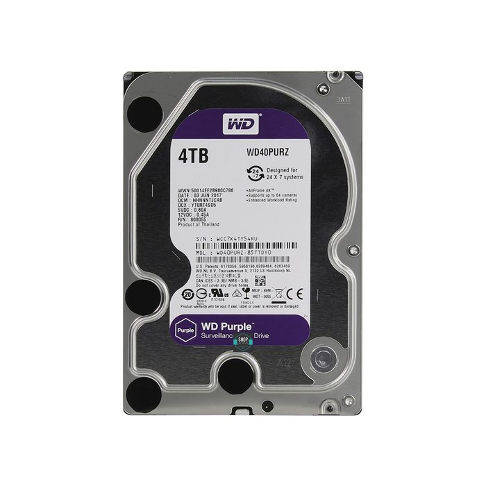 Жесткий диск HDD 4000 Gb Western Digital (WD40PURZ), 3.5", 64Mb, SATA III, Purple