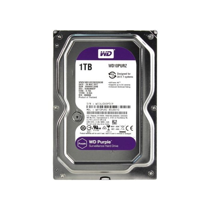 Жесткий диск для видеонаблюдения HDD 1Tb Western Digital Purple WD10PURZ SATA 6Gb/s 64Mb 3,5''